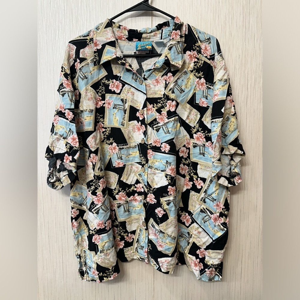 Bahama Beach Woman Y2K Pattern Gyaru button‎ up
